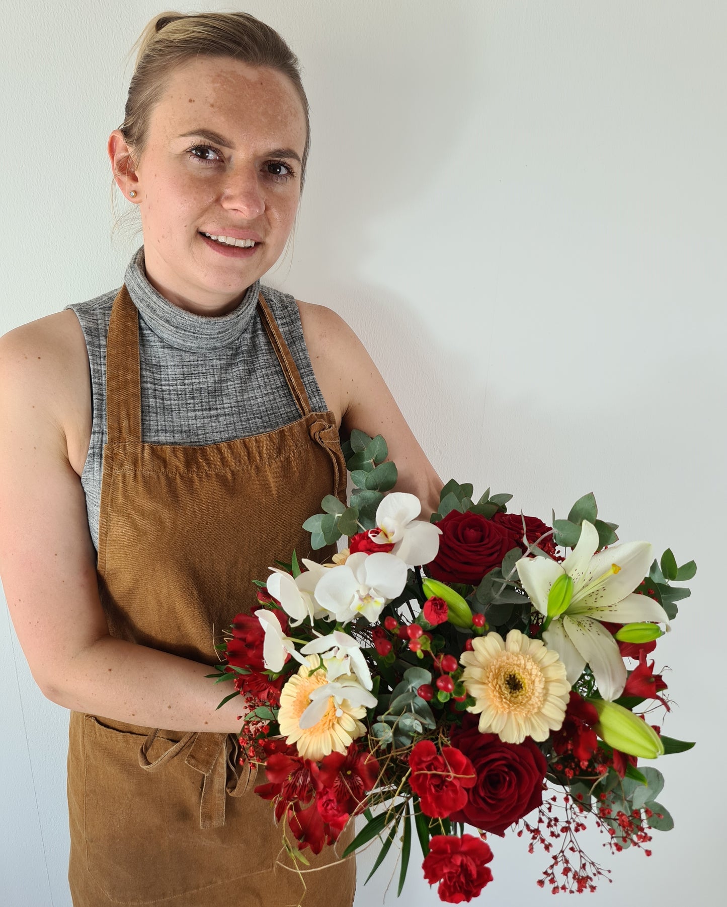 Bouquet rouge et blanc présentation