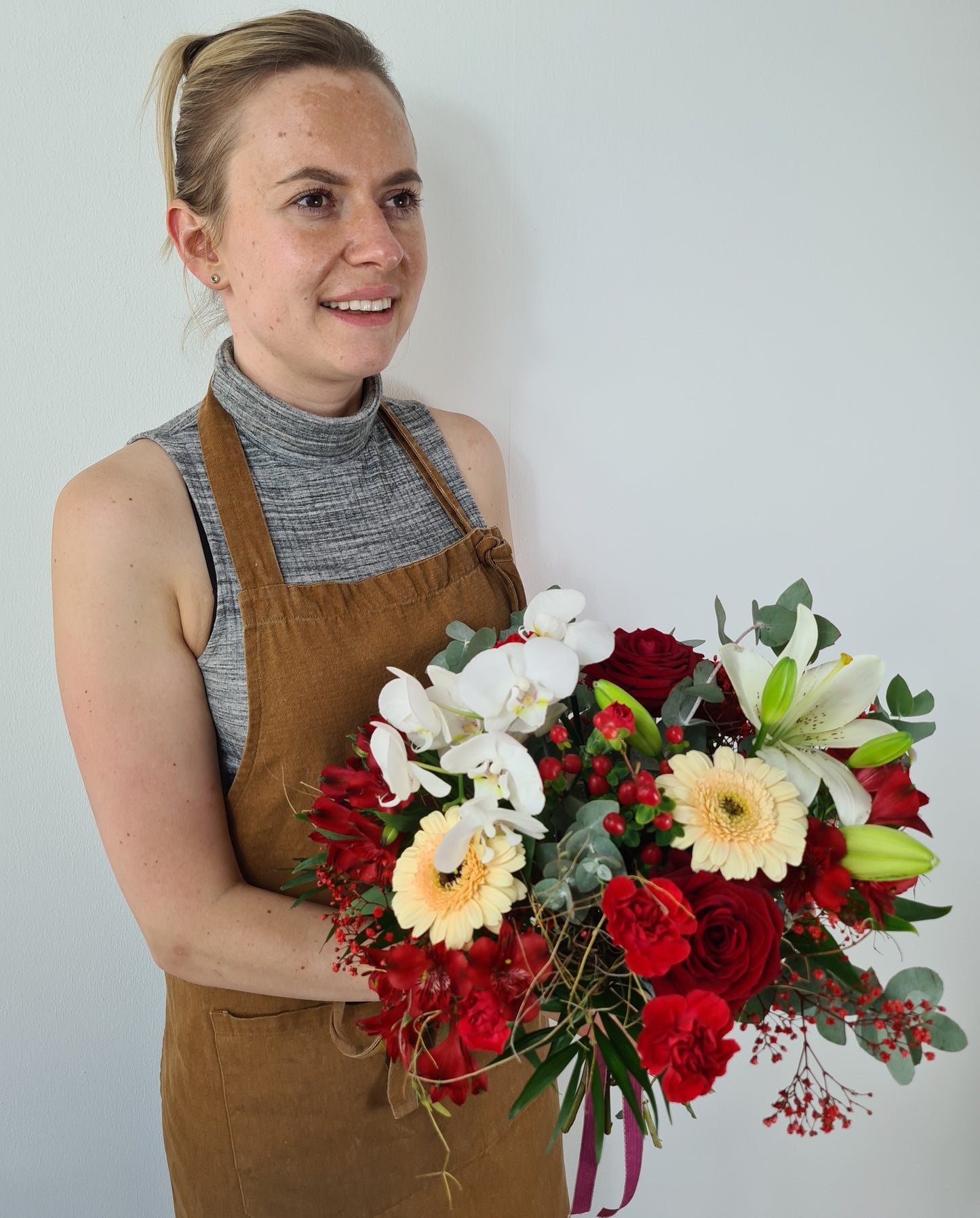 Bouquet rouge et blanc en livraison