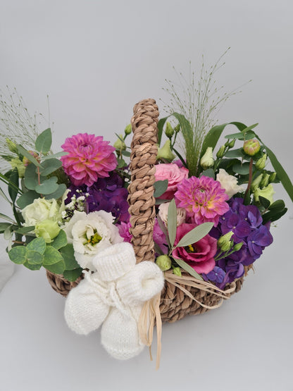 Panier de fleurs - Naissance bébé - Osiris Fleurs
